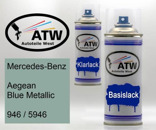 Mercedes-Benz, Aegean Blue Metallic, 946 / 5946: 400ml Sprühdose + 400ml Klarlack - Set, von ATW Autoteile West.